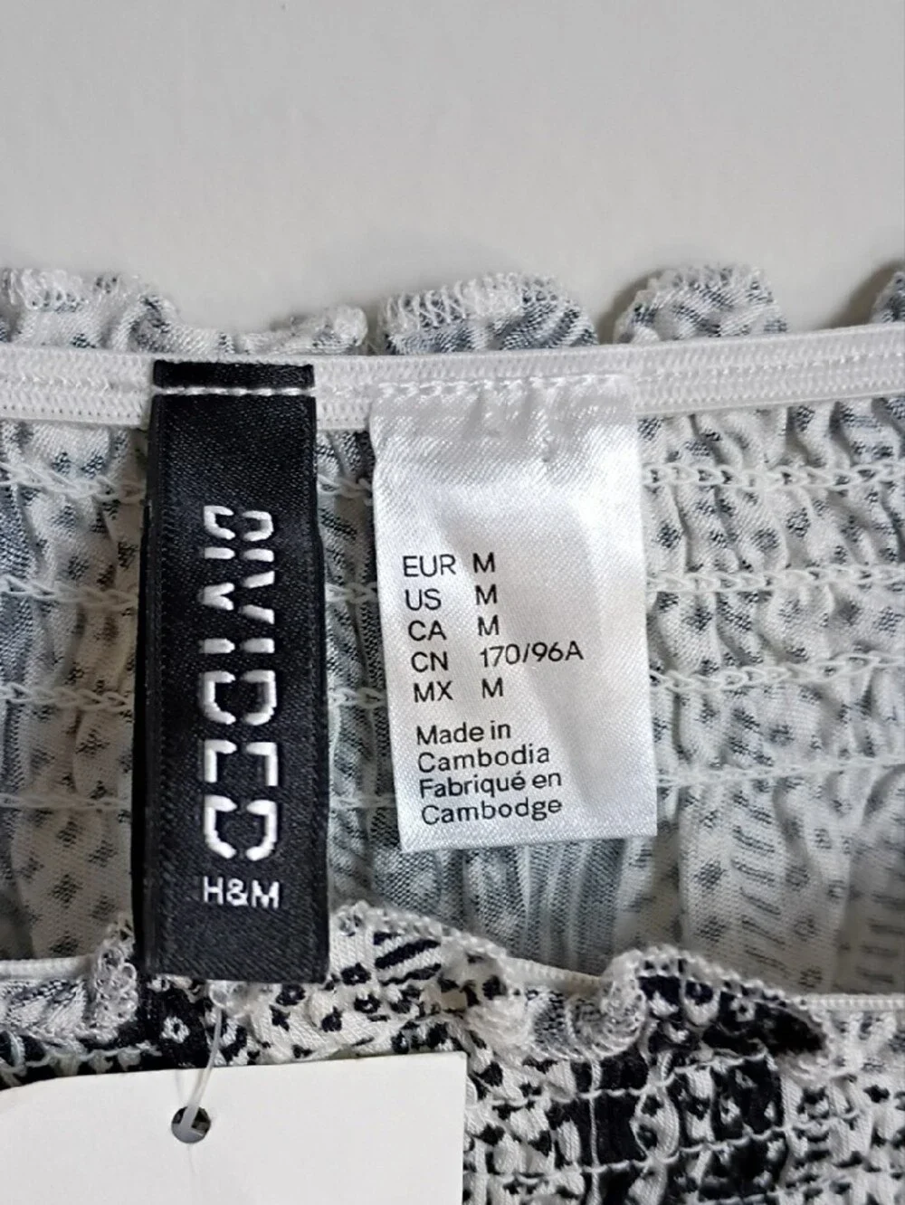 H&M Black and White Striped Off-Shoulder Smocked Crop Top